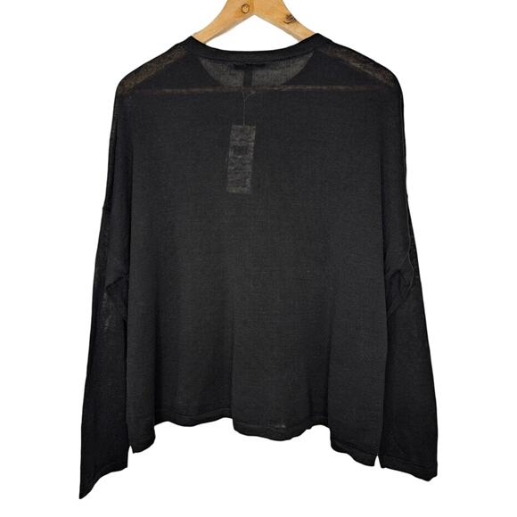 Eileen Fisher Black Round Neck Cardigan Organic Linen Cotton Blend - Picture 4 of 7